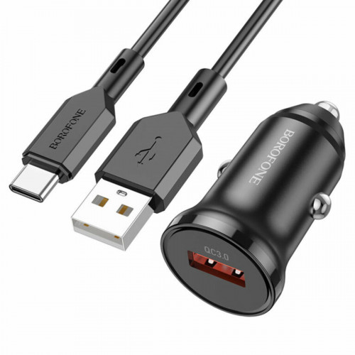 Автомобільний зарядний пристрій BOROFONE BZ18 single port QC3.0 car charger set(Type-C) Black