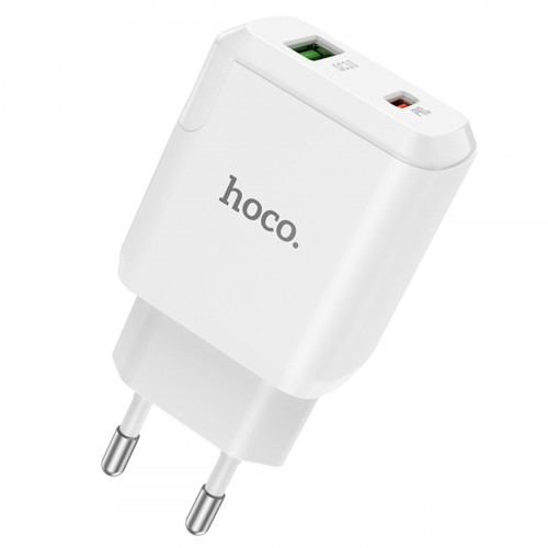 Мережевий зарядний пристрій HOCO N5 Favor dual port PD20W+QC3.0 charger White