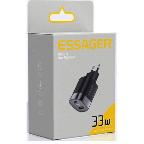 Мережевий зарядний пристрій Essager Lingyun 33W GaN Digital Display Travel Charger A+C EU  black (ECTCA-LYB01-Z) (ECTCA-LYB01-Z)