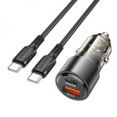 Автомобільний зарядний пристрій BOROFONE BZ20 Smart 38W dual port PD20W+QC3.0 car charger set(C to C) Transparent Black (BZ20CCTB)