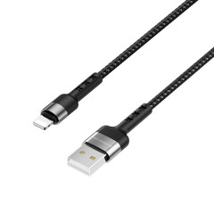 Кабель BOROFONE BX34 USB to iP 2.4A, 1m, nylon, aluminum connectors, Black