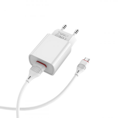 Мережевий зарядний пристрій BOROFONE BA20A Sharp single port charger set(Micro) White