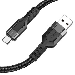 Кабель HOCO U110 USB to Type-C 2.4A, 1.2m, nylon, aluminum connectors, Black (6931474770608)