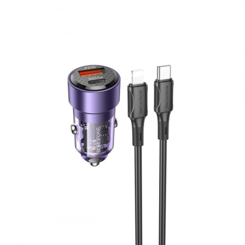 Автомобільний зарядний пристрій BOROFONE BZ20 Smart 38W dual port PD20W+QC3.0 car charger set(C to iP) Transparent Purple