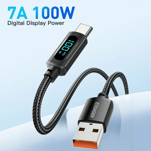 Кабель Essager Enjoy LED Digital Display USB Charging Cable USB A to Type C 100W 2m black (EXCT-XYA01-P) (EXCT-XYA01-P)