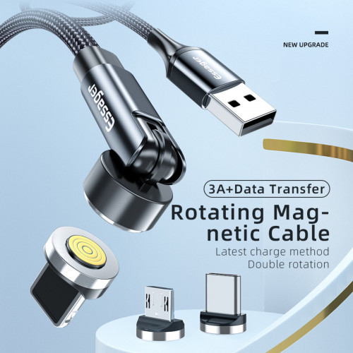 Кабель Essager Universal 540 Ratate 3A Magnetic USB Charging Cable Lightning 2m grey (EXCCXL-WXA0G) (EXCCXL-WXA0G)