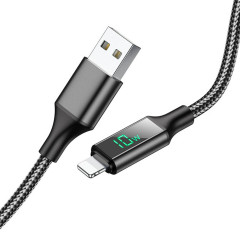 Кабель BOROFONE BU32 USB to iP 2.4A, 1.2m, nylon, aluminum connectors, digital display, Black (BU32LB)