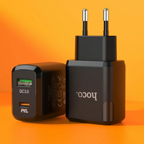 Мережевий зарядний пристрій HOCO N5 Favor dual port PD20W+QC3.0 charger Black