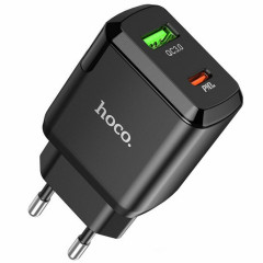 Мережевий зарядний пристрій HOCO N5 Favor dual port PD20W+QC3.0 charger Black (6931474738899)