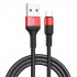 Кабель HOCO X26 USB to Type-C 2A, 18W 1m, nylon,  aluminum connectors, Black+Red