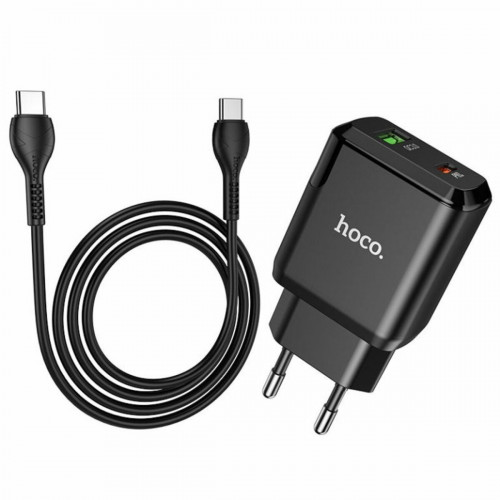 Мережевий зарядний пристрій HOCO N5 Favor dual port PD20W+QC3.0 charger set(Type-C to Type-C) Black