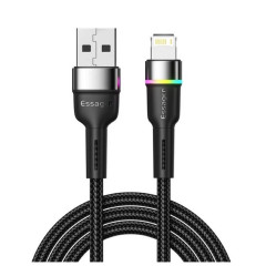 Кабель Essager Colorful LED USB Cable Fast Charging 2.4A USB-A to Lightning 1m black (EXCL-XCD01) (EXCL-XCD01)