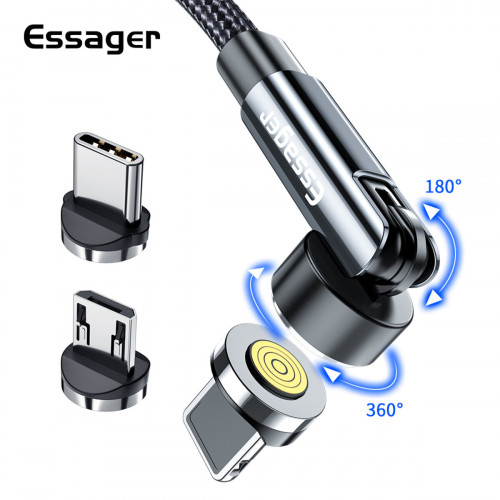 Кабель Essager Universal 540 Ratate 3A Magnetic USB Charging Cable Micro 1m grey (EXCCXM-WX0G) (EXCCXM-WX0G)