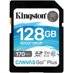 SDXC (UHS-1 U3) Kingston Canvas Go Plus 128Gb class 10 V30 (R170MB/s, W90MB/s) (SDG3/128GB)