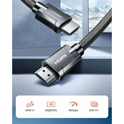 Кабель UGREEN HD135 8K HDMI M/M Round Cable with Braided 2m (Gray) (UGR-70321)