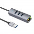 Кабель-перехiдник HOCO HB34 Easy link USB Gigabit Ethernet adapter(USB to USB3.0*3+RJ45) Metal Gray