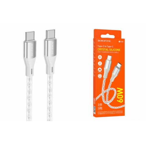 Кабель BOROFONE BX96 Ice crystal 60W silicone charging data cable Type-C to Type-C Gray