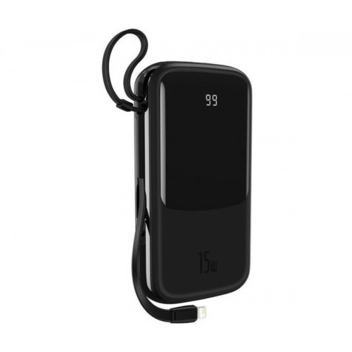 Зовнішній акумулятор Baseus Qpow Digital Display Power Bank 20000mAh 15W Black (With IP Cable) Black