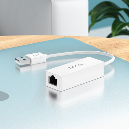 Кабель-перехiдник HOCO UA22 Acquire USB ethernet adapter(100 Mbps) White