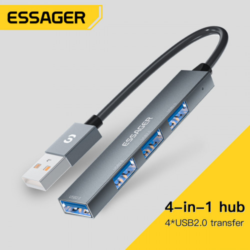 Хаб Essager Fengyang 4 in 1 Splitter (USB-A port)  grey (EHBA04-FY0G-P) (EHBA04-FY0G-P)