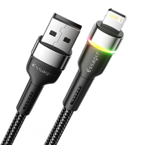 Кабель Essager Colorful LED USB Cable Fast Charging 2.4A USB-A to Lightning 2m black (EXCL-XCDA01) (EXCL-XCDA01)