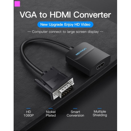 Адаптер  Vention VGA to HDMI Converter with Female Micro USB and Audio Port 0.15M Black (ACNBB)