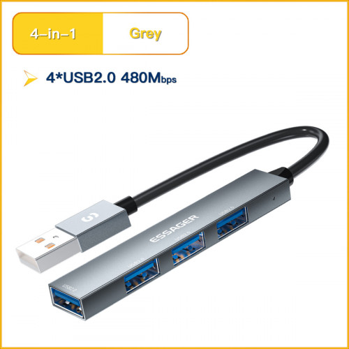 Хаб Essager Fengyang 4 in 1 Splitter (USB-A port)  grey (EHBA04-FY0G-P) (EHBA04-FY0G-P)