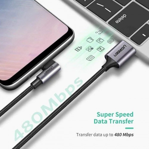 Кабель UGREEN US284 Right Angle USB-A to USB-C Cable 2m (Space Gray) (UGR-50942)