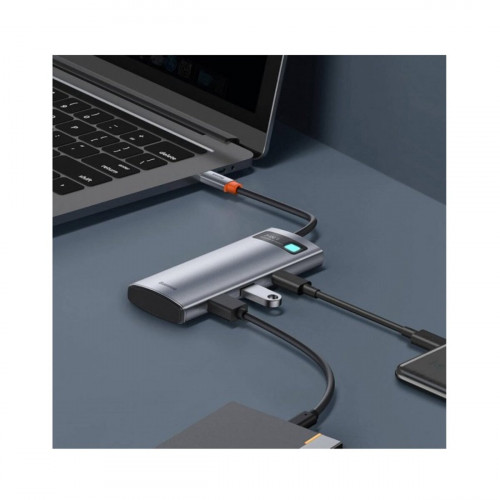 USB-Hub Baseus Metal Gleam Series 7-in-1 Multifunctional Type-C HUB Docking Station Gray（Type-C to HDMI*1+USB3.0*2+USB-C*1+PD*1+SD/TF*1)