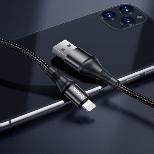 Кабель HOCO X50 USB to iP 2.4A, 1m, nylon, aluminum connectors, Black