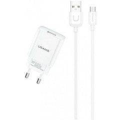 МЗП Usams T21 Charger kit T18 single USB EU charger +Uturn Micro cable White (T21OCMC01)