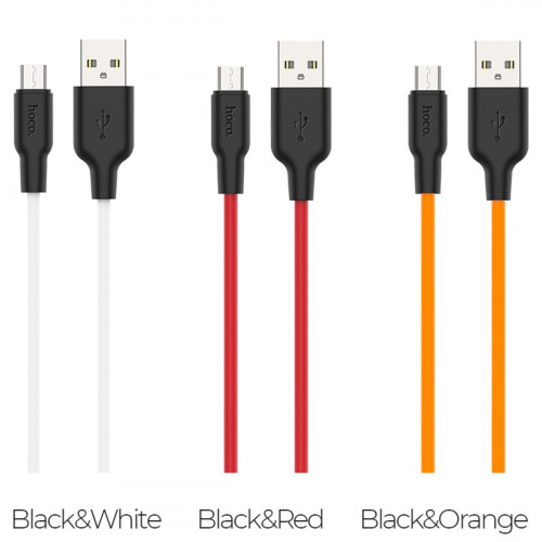 Кабель HOCO X21 Plus USB to Micro 2.4A, 2m, silicone, silicone connectors, Black+Red