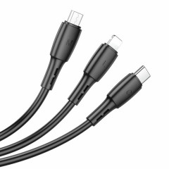 Кабель BOROFONE BX71 USB to iP+Type-C+Micro 2A, 1m, PVC, PVC connectors, Black