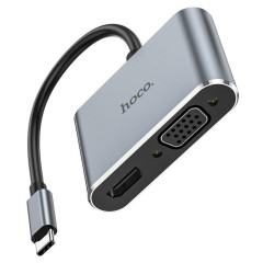 Кабель-перехiдник HOCO HB30 Eco Type-C multi-function converter(HDTV+VGA+USB3.0+PD) Metal Gray (6931474778307)