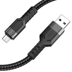 Кабель HOCO U110 USB to Micro 2.4A, 1.2m, nylon, aluminum connectors, Black (6931474770585)
