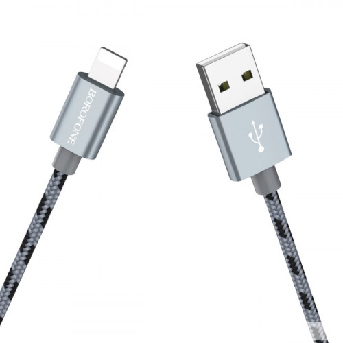 Кабель BOROFONE BX24 USB to iP 2.4A, 1m, nylon, aluminum connectors, Metal Gray