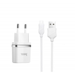 Мережевий зарядний пристрій HOCO C11 Smart single USB (Micro cable)charger set White (6957531047742)