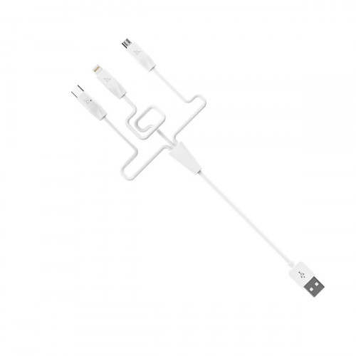 Кабель HOCO X1 USB to iP+Type-C+Micro 2.1A, 1m, PVC, PVC connectors, White