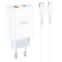 Мережевий зарядний пристрій HOCO C97A PD20W+QC3.0 charger set(Type-C to iP) White (6931474766083)