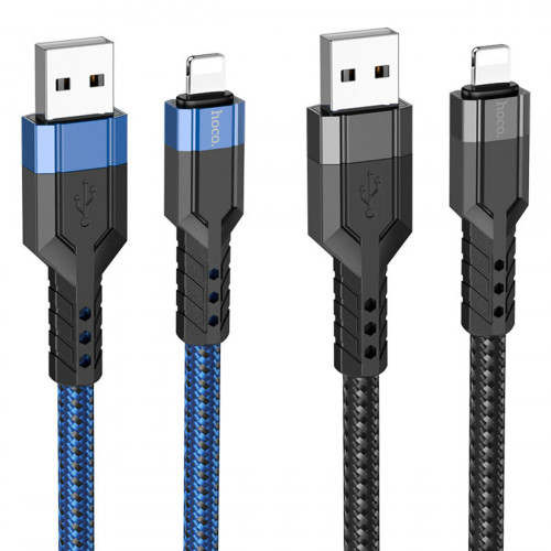 Кабель HOCO U110 USB to iP 2.4A, 1.2m, nylon, aluminum connectors, Black