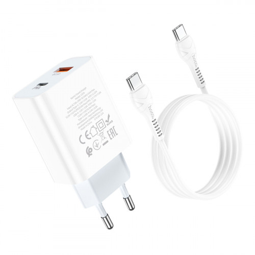 Мережевий зарядний пристрій HOCO C97A PD20W+QC3.0 charger set(Type-C to Type-C) White