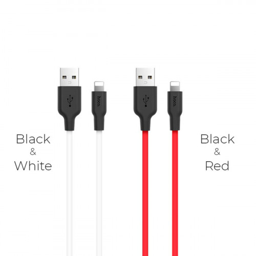 Кабель HOCO X21 Plus USB to iP 2.4A, 2m, silicone, silicone connectors, Black+Red