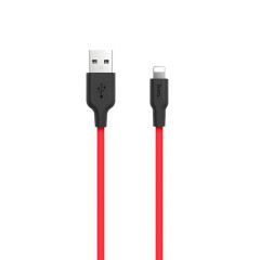 Кабель HOCO X21 Plus USB to iP 2.4A, 2m, silicone, silicone connectors, Black+Red (6931474713797)