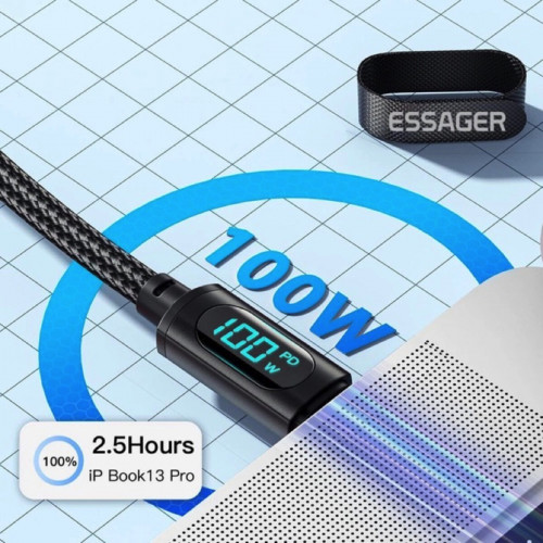 Кабель Essager Enjoy LED Digital Display USB Charging Cable Type C to Type C 100W 1m black (EXCTT1-XY01-P) (EXCTT1-XY01-P)
