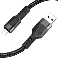 Кабель HOCO U110 USB to iP 2.4A, 1.2m, nylon, aluminum connectors, Black (6931474770561)