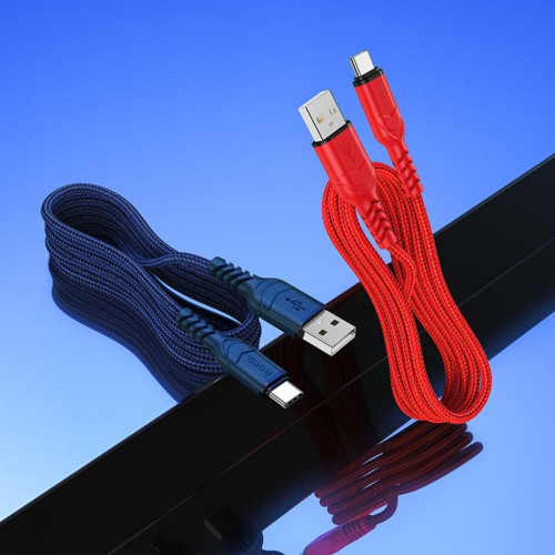 Кабель HOCO X59 USB to Type-C 3A, 1m, nylon, TPE connectors, Blue