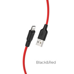 Кабель HOCO X21 Plus USB to iP 2.4A, 1m, silicone, silicone connectors, Black+Red (6931474711823)