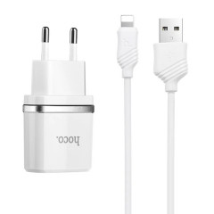 Мережевий зарядний пристрій HOCO C12 Smart dual USB (iP cable)charger set White (6957531047766)