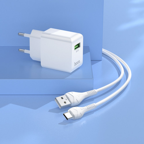 Мережевий зарядний пристрій HOCO C98A Proton single port QC3.0 charger set(Type-C) White