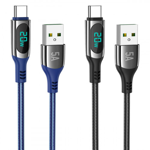 Кабель HOCO S51 USB to Type-C 5A, 1,2m, nylon, zinc+TPE connectors, Black